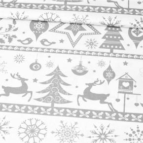 Vánoční bavlněná dekorační látka, metráž 160 cm, skandinávský vzor 1440 na šedém