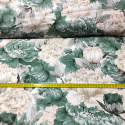 Tkanina bawełniana wzór Pionia Zielona na białym tle Vintage-222