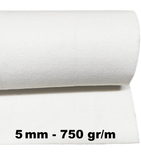 Technický filc 5 mm barva Bílá, šířka 150 cm