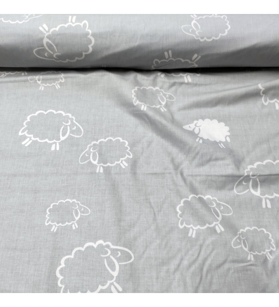 Bavlněné látky, metráž. Ovečky Bílé na Šedém