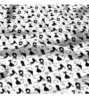 Bavlněná látka, metráž. Kočka Kleopatra na Bílém