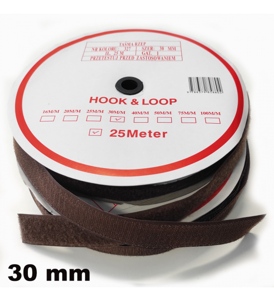 Pásek na suchý zip Háček a Smyčka set hnědý 30 mm balení 25 m
