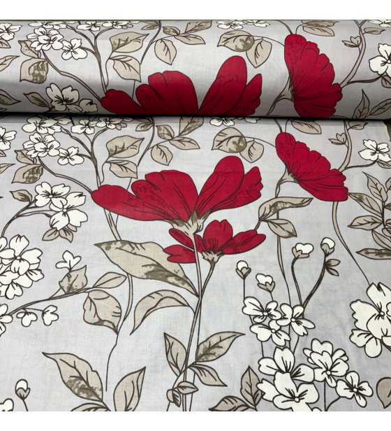 Bavlněné látký vzor Květiny na šedém