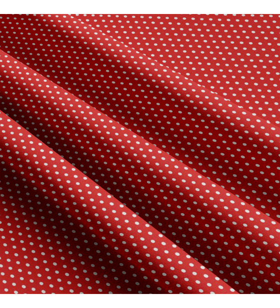 Dětské bavlněné látky, metráž. Puntík 3 mm, bílý na Červeném