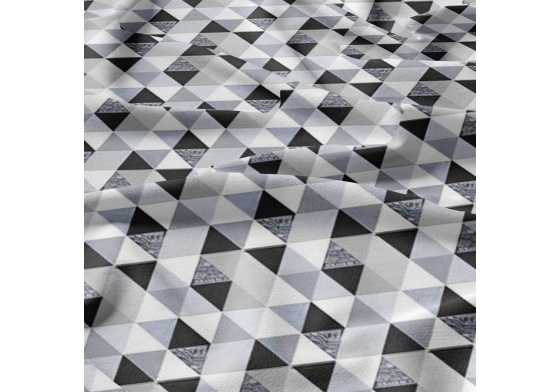 Bavlněná látka Trojúhelníky 9 cm, Šedé a Černé