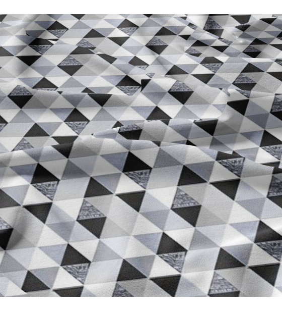 Bavlněná látka 100% bavlna, 125 g/m², šíře 160 cm, trojúhelníky šedé 9 cm