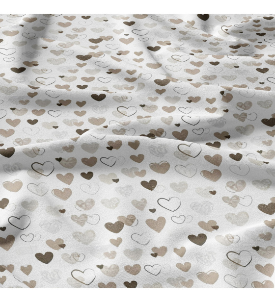 Dekorační bavlněná látka, metráž, Srdíčka Hnědá na Bílém
