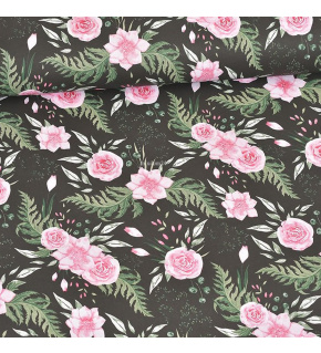 Bavlněná látka 100% bavlny, 125 g/m², šíře 160 cm, zahrada na černém