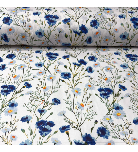 Bavlněné látký vzor Květiny na bílém