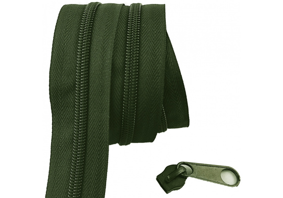Zip spirálový khaki 8 mm metráž