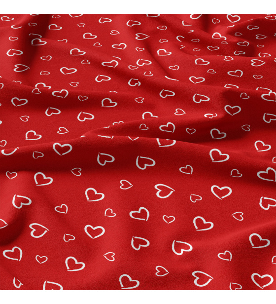 Dekorační bavlněná látka, metráž, Srdíčka Bílá na Červeném