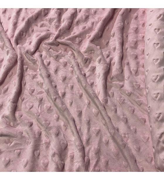 Látka minky srdička, 320 g/m², šíře 160 cm, metráž, světle růžová