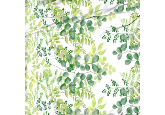 Dekorační dětská bavlněná látka vzor Akátové listy na bílém