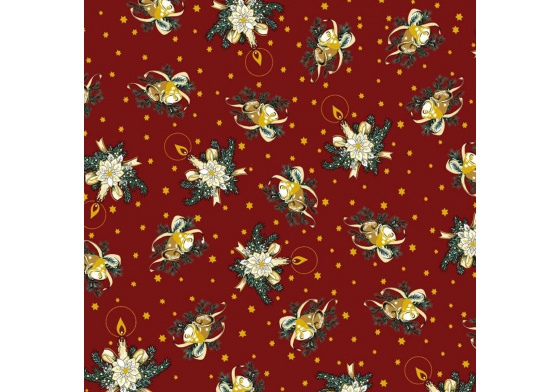 Vánoční bavlněná dekorační látka, metráž 160 cm, vzor Vánoční Motiv na červeném