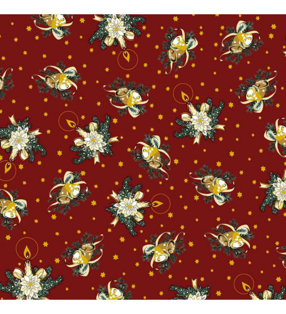 Vánoční bavlněná dekorační látka, metráž 160 cm, vzor Vánoční Motiv na červeném