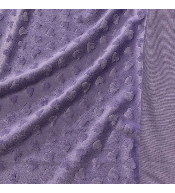 Látka minky srdička, 320 g/m², šíře 160 cm, metráž, levandule