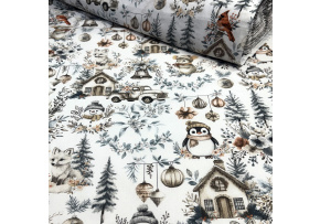 Vánoční bavlněná látka, metráž, šíře 160 cm, Vánoční vzor na Bílém