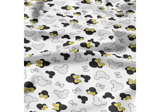 Bavlněná látka, metráž. Kokardy Žluté na Bílém