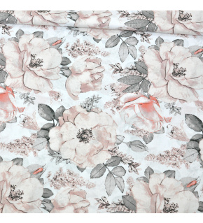 Bavlněná látka 100% bavlny, 125 g/m², šíře 160 cm, pivoňka na bílém