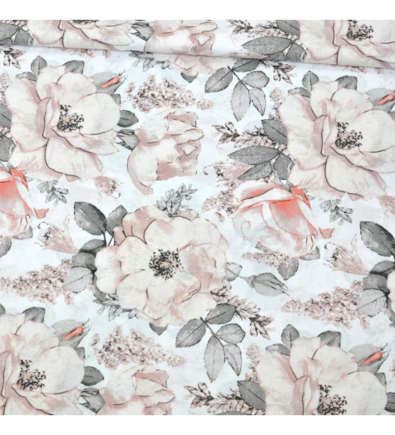 Dekorační dětská bavlněná látka vzor Pivonka na bílém