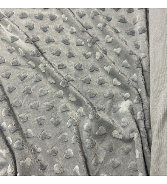 Látka minky srdička, 320 g/m², šíře 160 cm, metráž, světle šedá