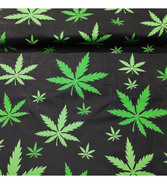 Bavlněná látka Listy na černém