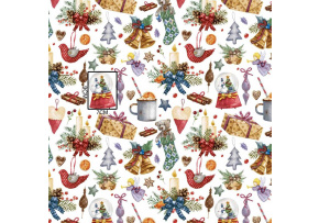 Vánoční bavlněná látka, metráž, šíře 160 cm, Vánoční vzor na Bílém