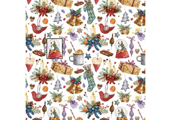 Vánoční bavlněná látka, metráž, šíře 160 cm, Vánoční vzor na Bílém