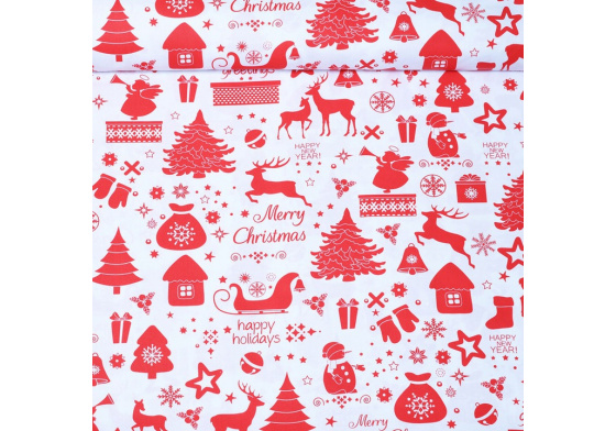 Bavlnená biela látka, metráž 160 cm, vzor sova 381