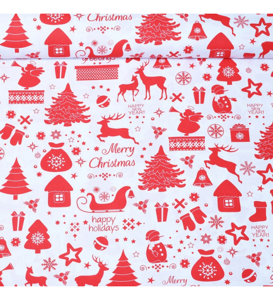 Bavlnená biela látka, metráž 160 cm, vzor sova 381