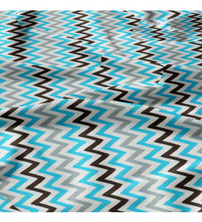 Dekorační dětské bavlněné látky, metráž. Cikcak Modrý, Šedý a černý