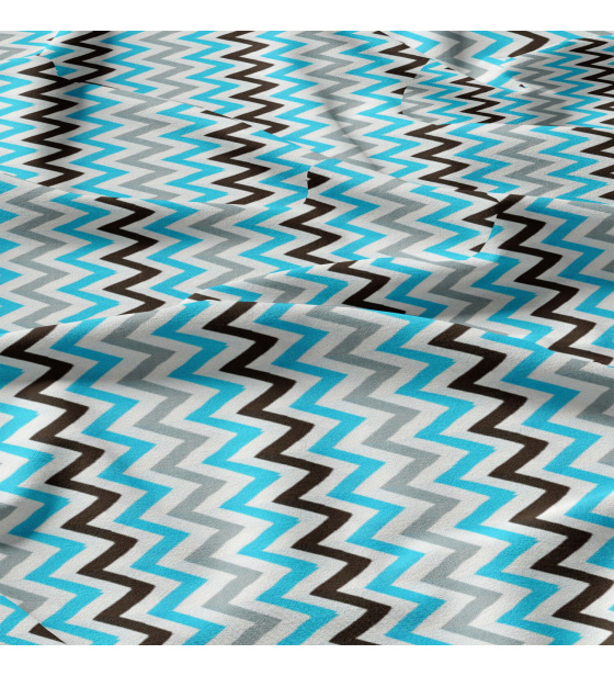 Dekorační dětské bavlněné látky, metráž. Cikcak Modrý, Šedý a černý