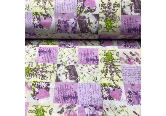 Bavlněná látka Kytíčky a Dopis barva fialová