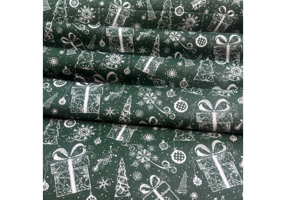 Christmas cotton fabric, by the meter, width 160 cm, Christmas pattern on Green