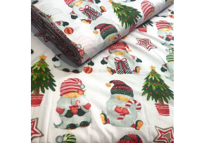 Vánoční bavlněná látka, metráž, šíře 160 cm, Vánoční vzor na Bílém
