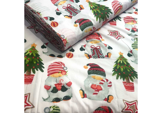 Vánoční bavlněná látka, metráž, šíře 160 cm, Vánoční vzor na Bílém