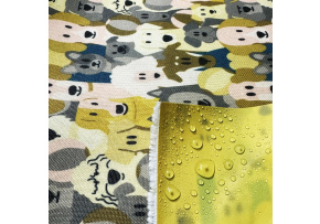 Nepromokavá látka Kodura PVC zátěr 600D, 360 g/m², šíře 150 cm, pejsky na krémovém