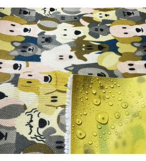 Nepromokavá látka Kodura PVC zátěr 600D, 360 g/m², šíře 150 cm, pejsky na krémovém