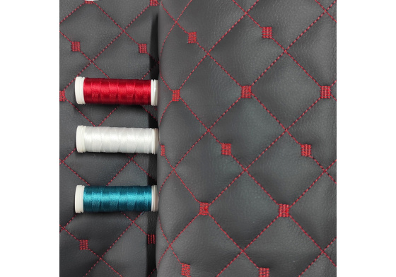 Ekokůže prošívaná MIX 3x3 cm barva Grafitivo-Červená, metráž, 145 cm