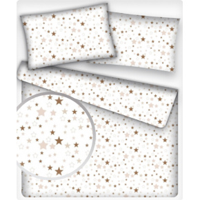 Dětská dekorační bavlněná látka vzor hvězdy hnědé na bílém