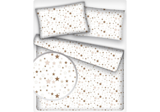 Dětská bavlněná látka Hvězdy Hnědé na Bílém