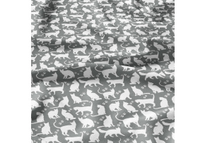 Bavlněná látka, metráž. Kočky Bílé na Šedém