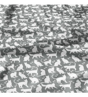 Bavlněná látka, metráž. Kočky Bílé na Šedém