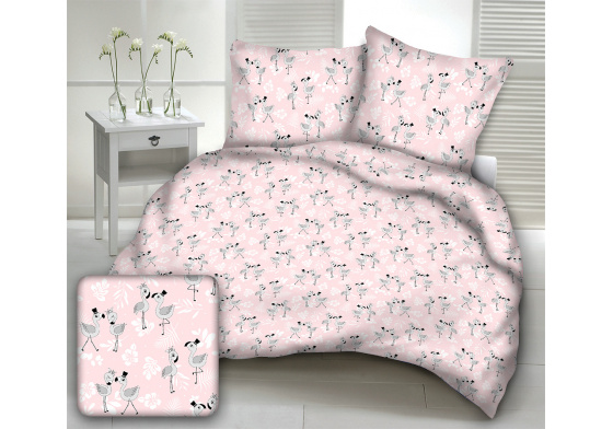 Bavlněné látky vzor Plameňák baby na růžovém