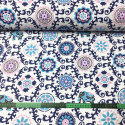 Tkanina bawełniana wzór orientalny niebiesko-szary na białym