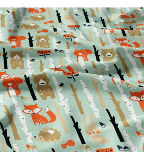 Bavlněné látky, metráž. Zvířátka na Mentolovém Bavlněné látky, metráž. Zvířátka na Mentolovém