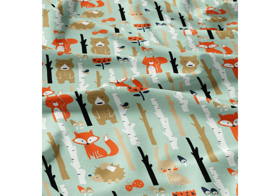 Bavlněné látky, metráž. Zvířátka na Mentolovém