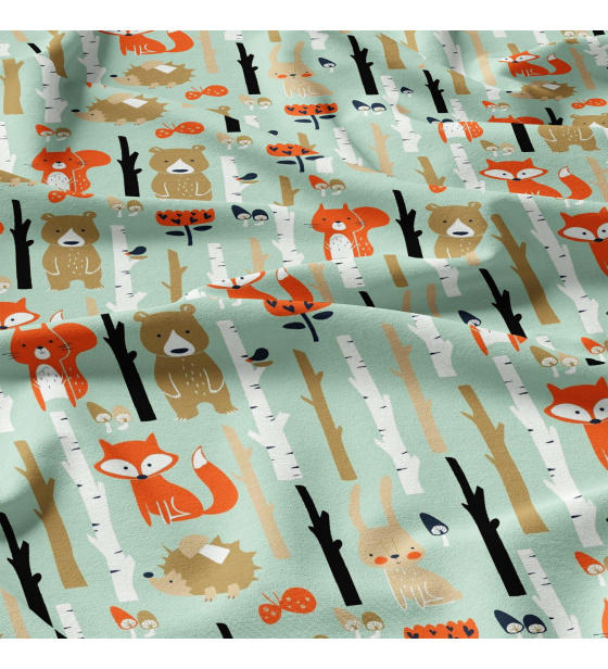 Bavlněné látky, metráž. Zvířátka na Mentolovém