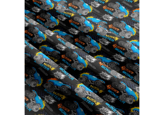 Dětská bavlněná látka metráž Autičká Monster na Černém