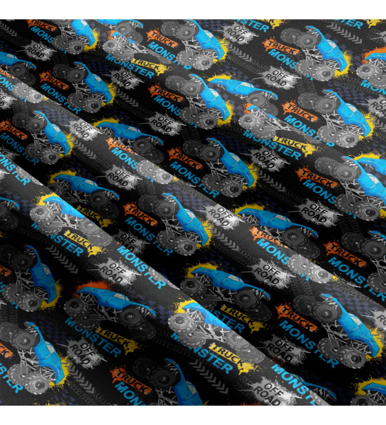 Dětská bavlněná látka metráž Autičká Monster na Černém